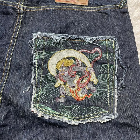 red monkey company jean denim shorts 42 embroidered designer mens - Picture 3 of 6